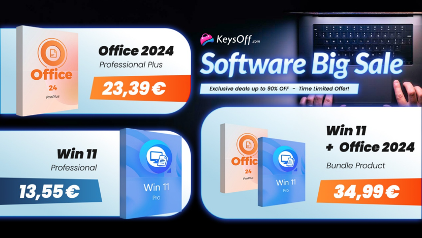 Grande svendita di software su Keysoff: Office 2024 Pro a 23,39€ e Windows 11 Pro a 13,05€ — Licenze a vita, offerta a tempo limitato!