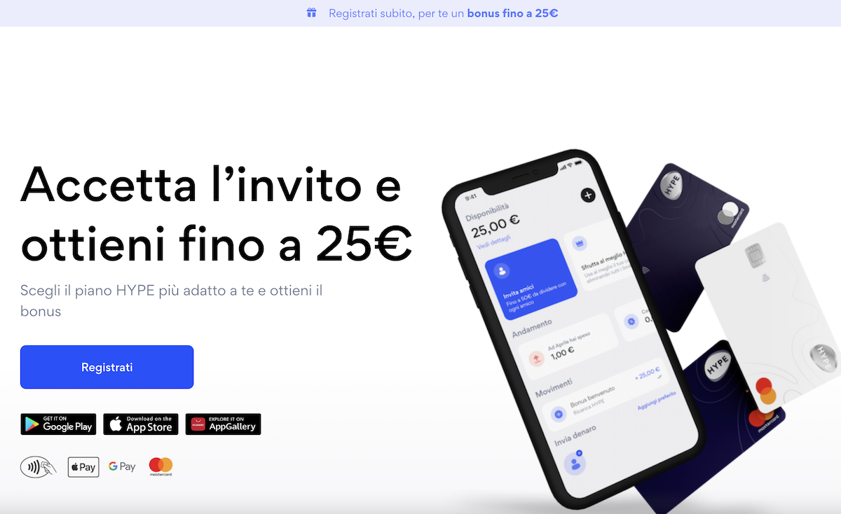 Hype, 5 Euro di bonus e Mastercard e IBAN gratis screenshot