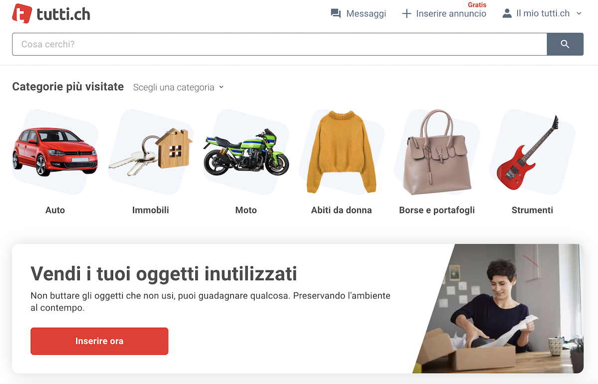 Tutti.ch, free ads on the Swiss online marketplace screenshot